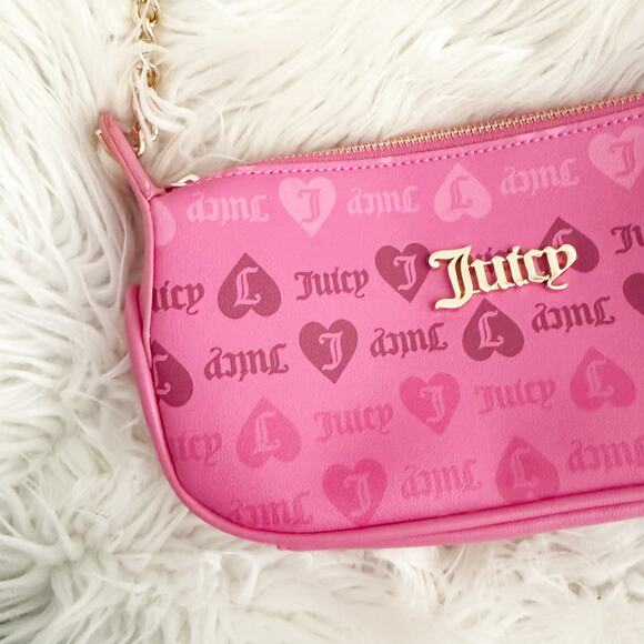 JUICY COUTURE | Pink "Girls Just Wanna Have Fun" Shoulder Bag Y2K Hearts Ombré - Picture 1 of 11